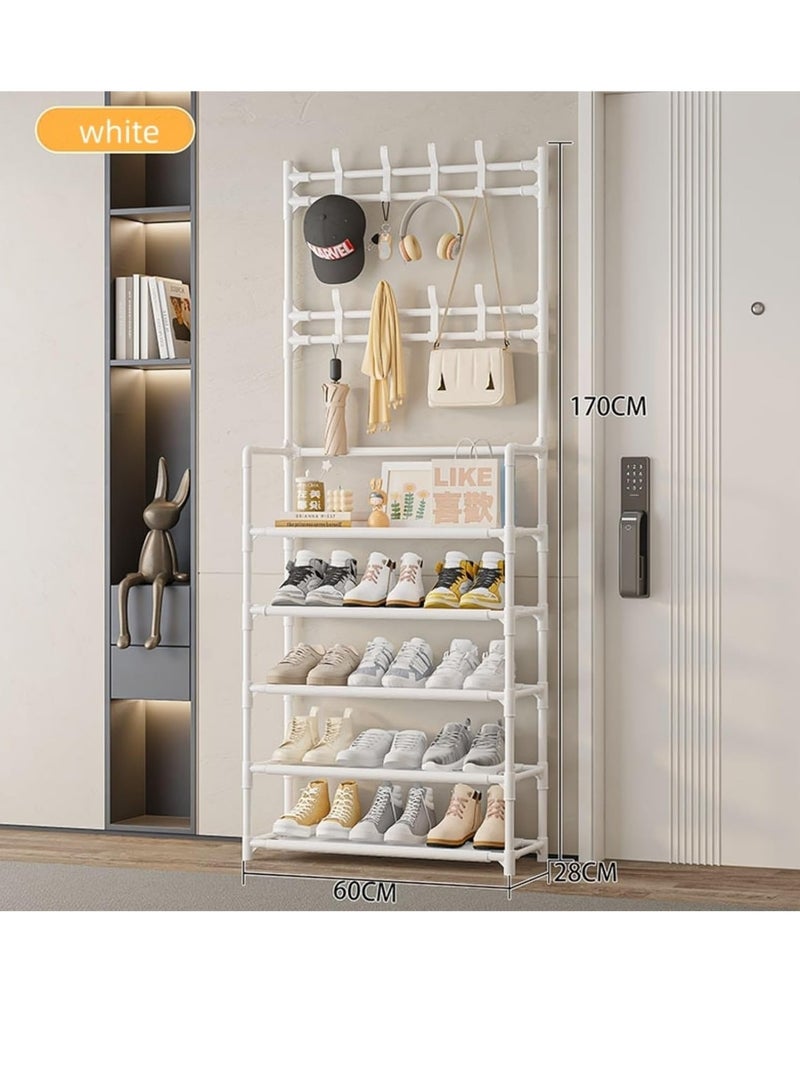 بيوينتي حامل أحذية متعدد المستويات مع خطافات تعليق، منظِّم تخزين 7 طبقات، هيكل فولاذي، ارتفاع 170 سم (أسود) - Image 4